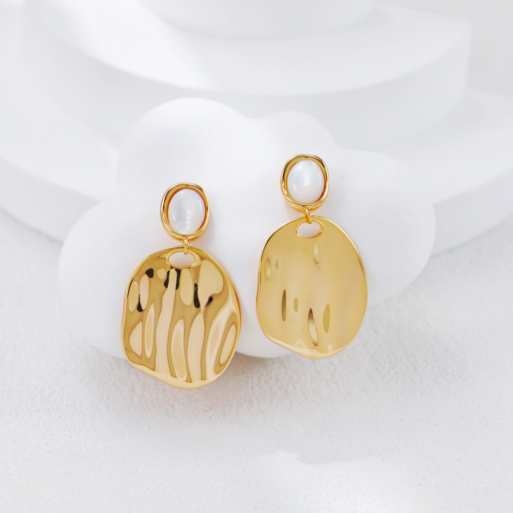 Miracle-Irregular Gold Pearl Disc Earrings