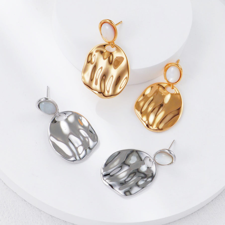 Miracle-Irregular Gold Pearl Disc Earrings