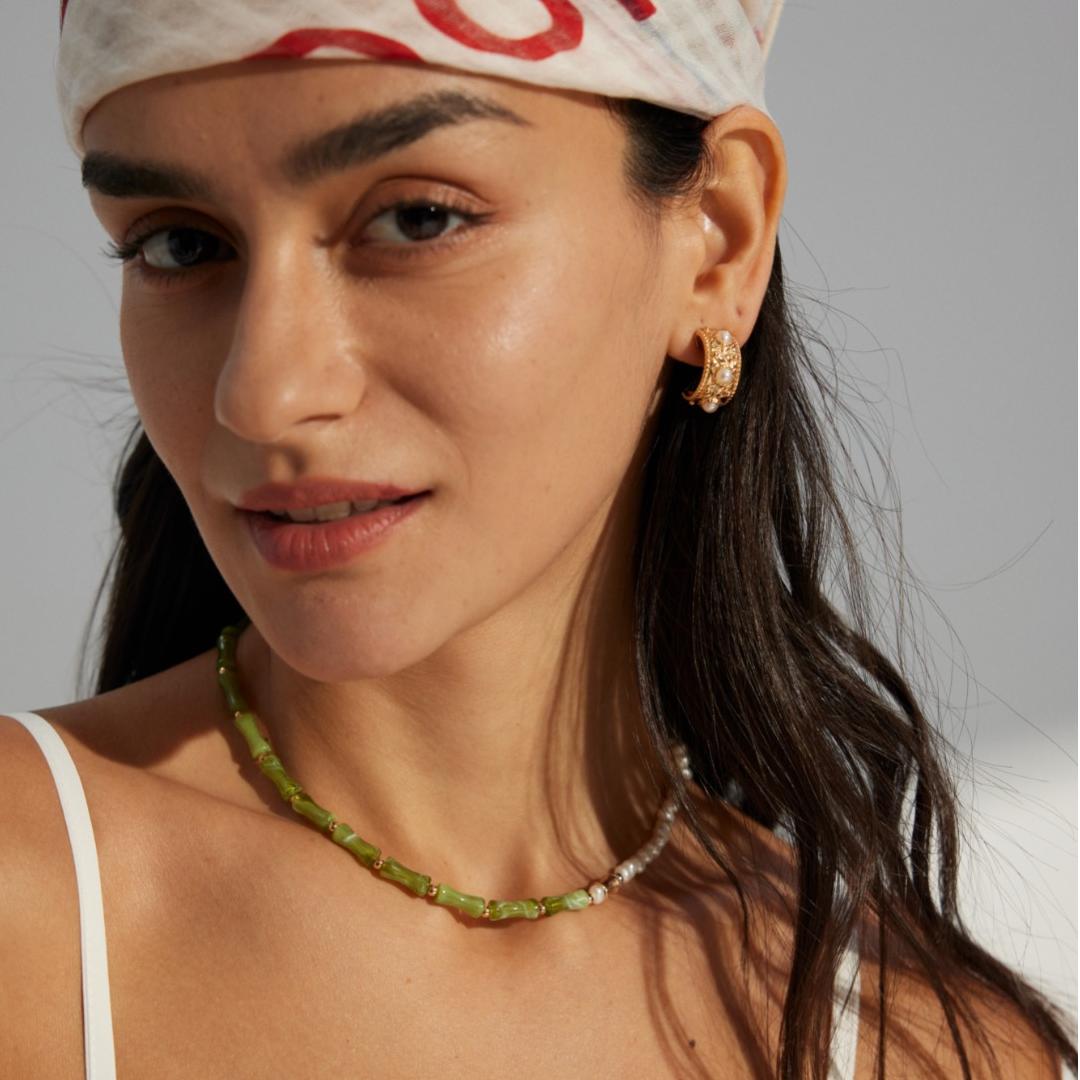 天幕(Celestial Veil)純銀竹節珍珠項鍊