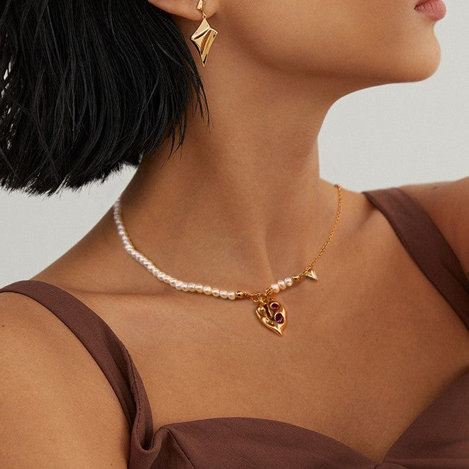 Heart Zirconia Pearl Necklace