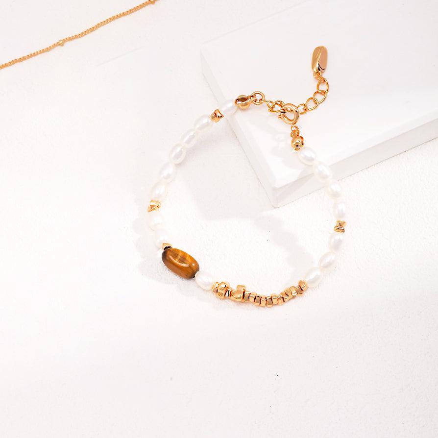 Courageous Healing Tiger Eye, Natural Pearl Bracelet