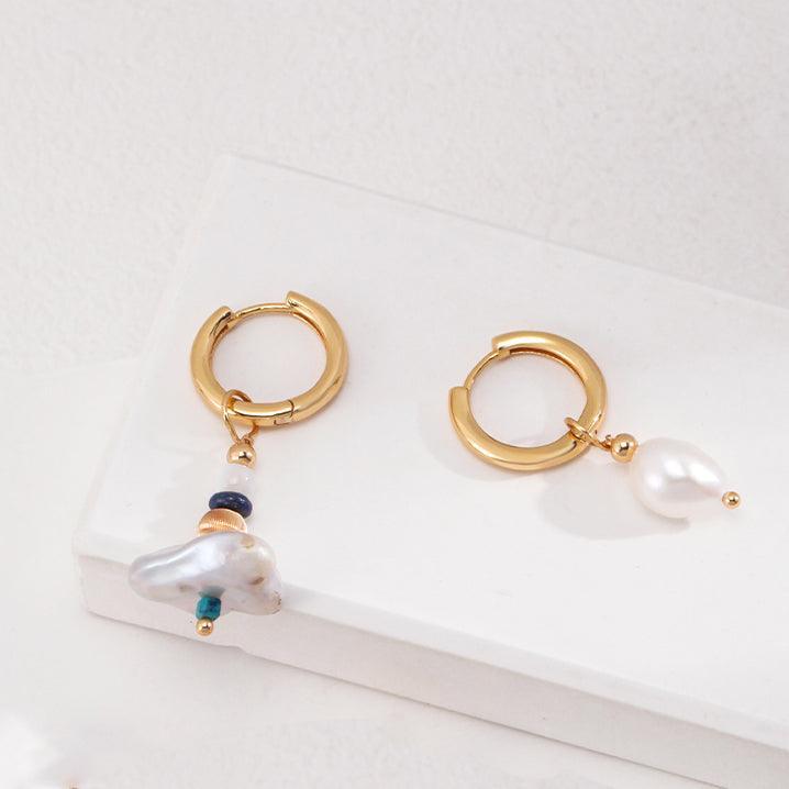 Natural Pearl Earrings With Asymmetrical Design | LAYUMI