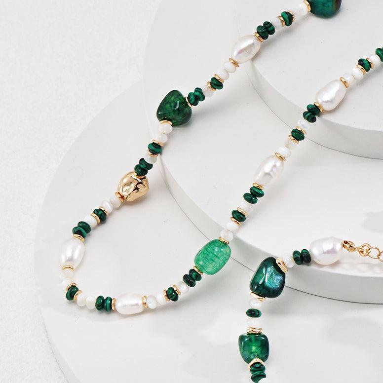 Green Agate Natural Pearl Necklace Jewelry