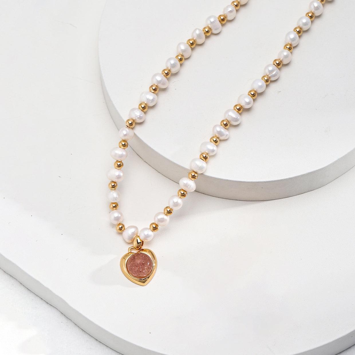 Strawberry Crystal Natural Pearl Necklace Jewelry
