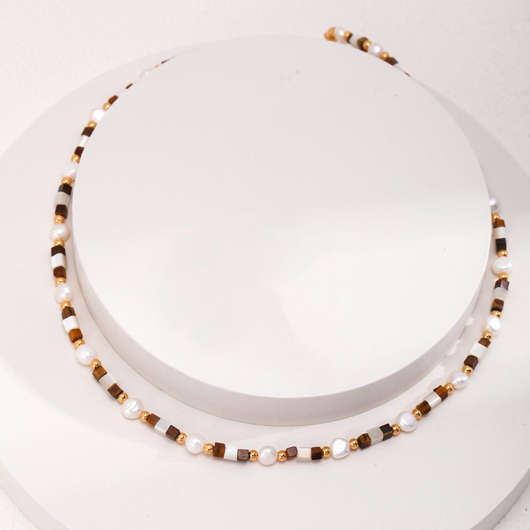 Colorful, Natural Pearl Tiger Eye Necklace