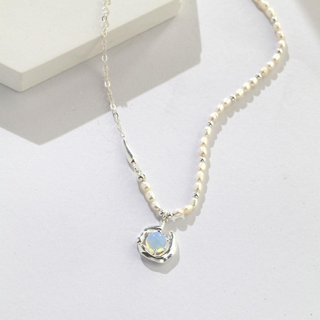 Natural Pearl Blue Opal Necklace
