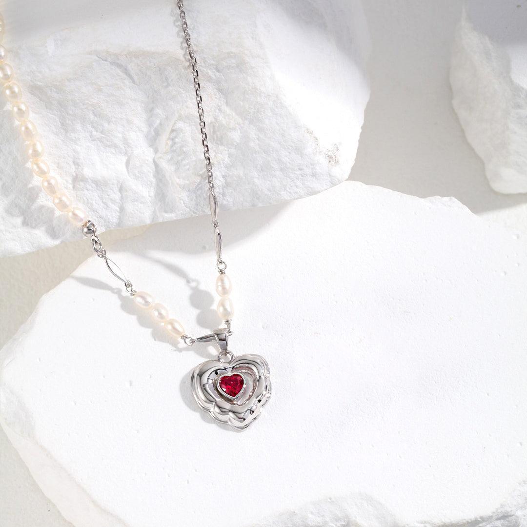 Zircon Heart Pearl Necklace - Symbolizing Pure Love