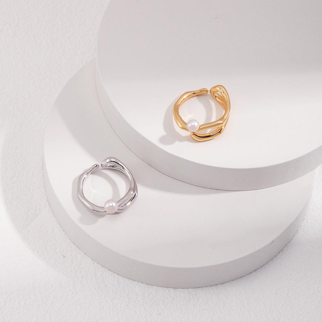 18K Gold Plated Fashion Twin Ring with Natural Pearls  | LAYUMI