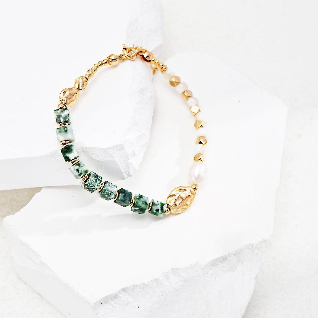 Qinghai Jade, Pearl, Mother of Pearl Bracelet