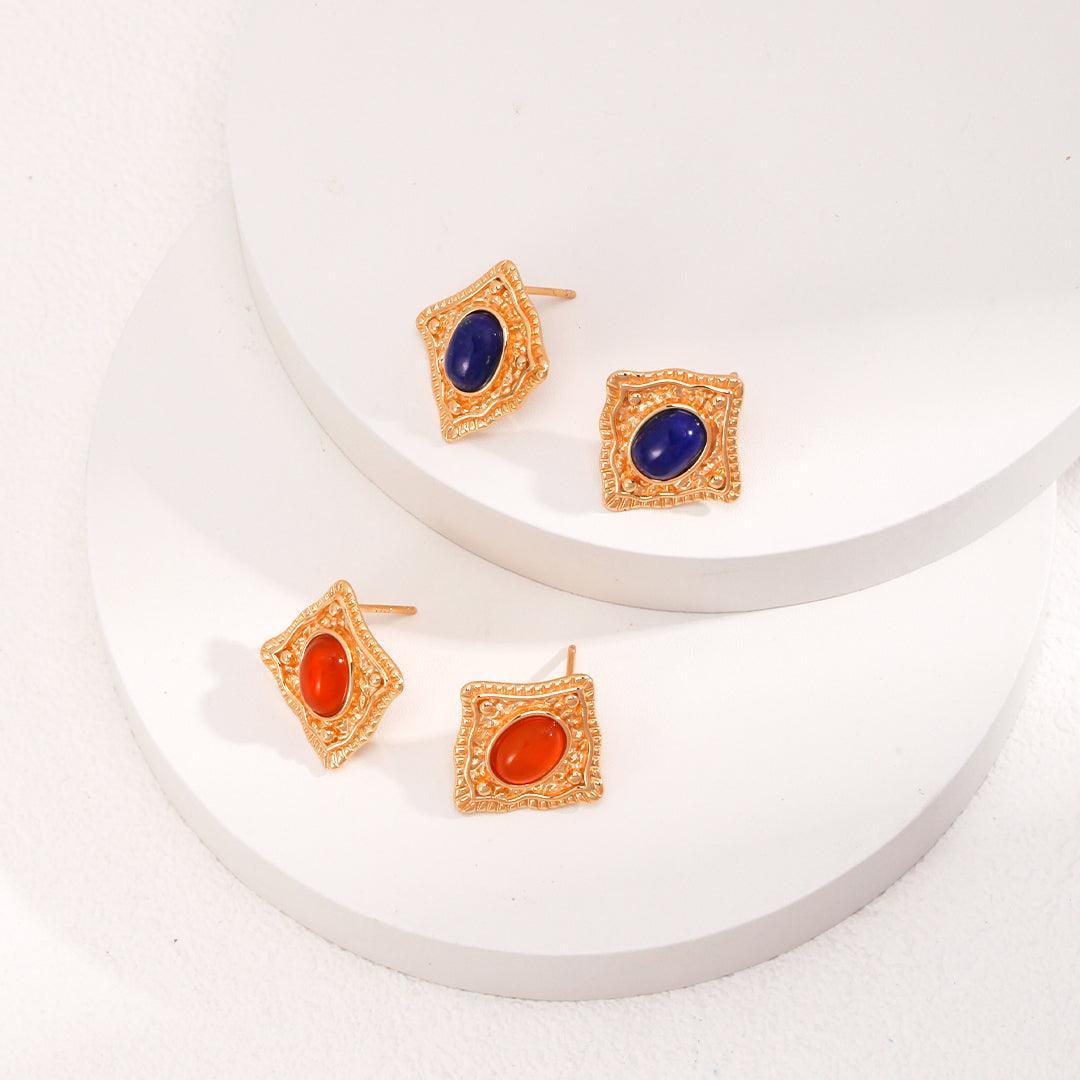 Ruby Agate, Lapis Lazuli, Earrings Plated 18k Gold | LAYUMI