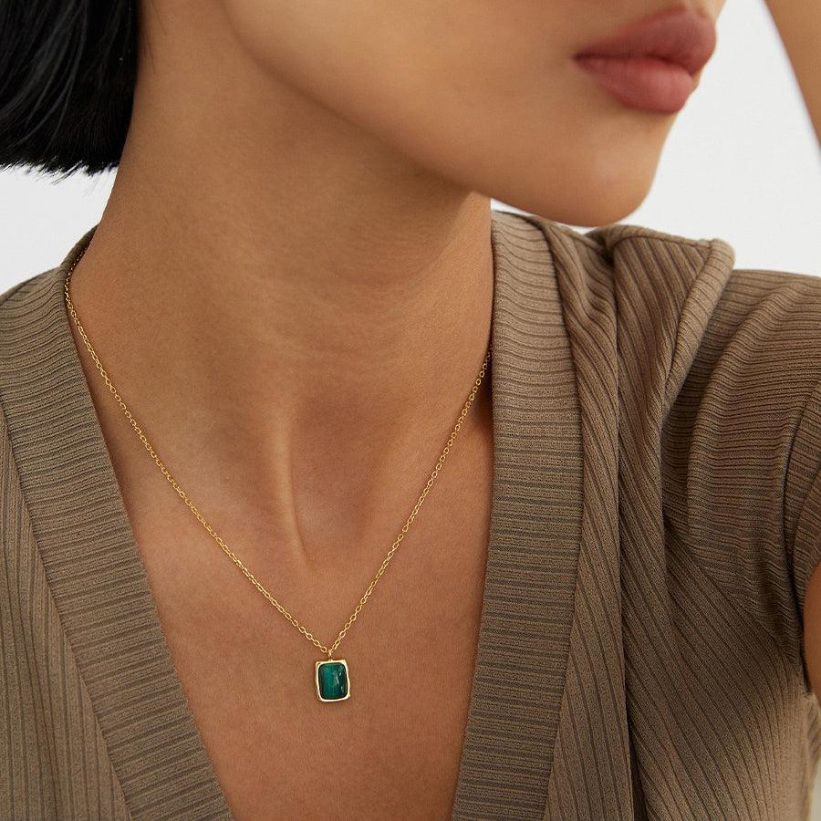 Sterling Silver 925 Malachite Necklace 14k Gold Plated