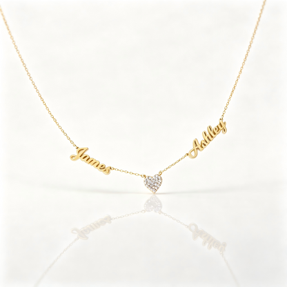 Personalized Two Name Necklace with Heart