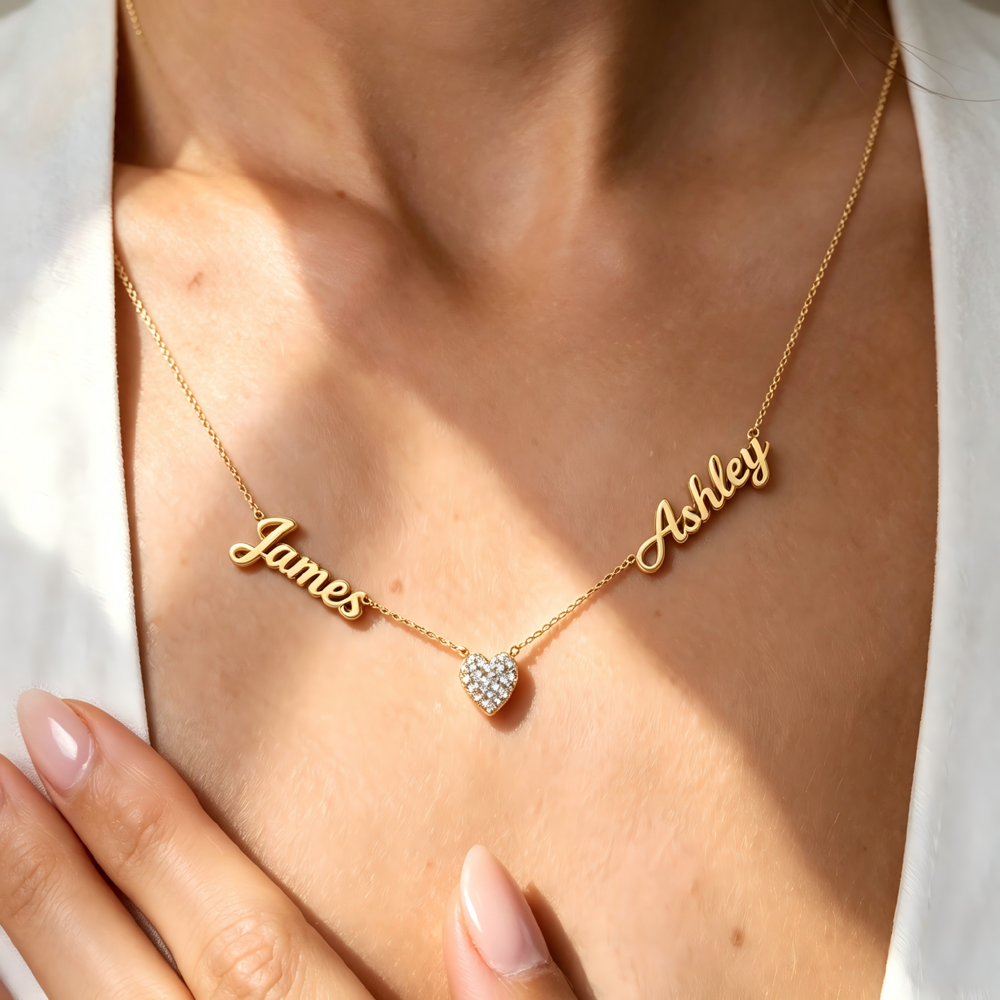 Personalized Two Name Necklace with Heart
