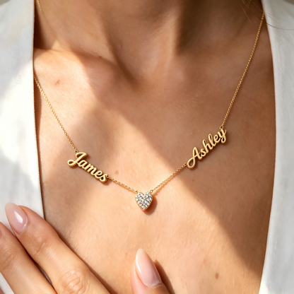 Personalized Two Name Necklace with Heart