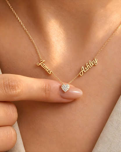 Personalized Two Name Necklace with Heart