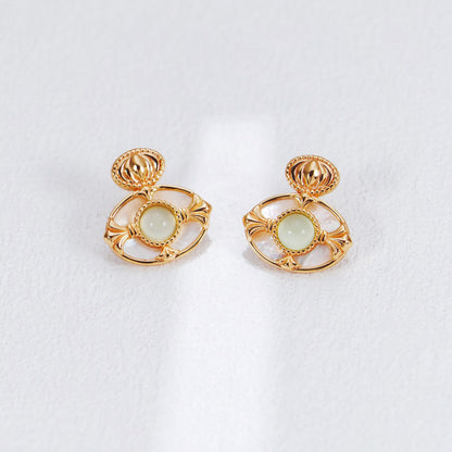 Halo Earrings-Vintage Golden Grape Chalcedony White Shell Earrings