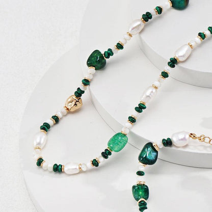 Green Agate Natural Pearl Necklace Jewelry