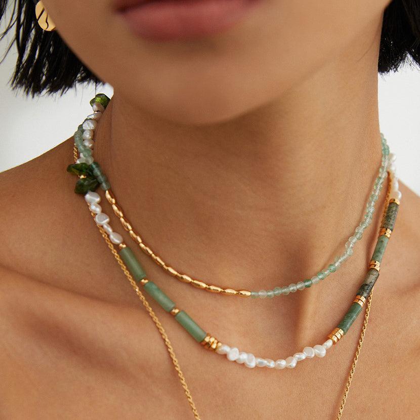 Green Agate Natural Pearl Necklace Jewelry