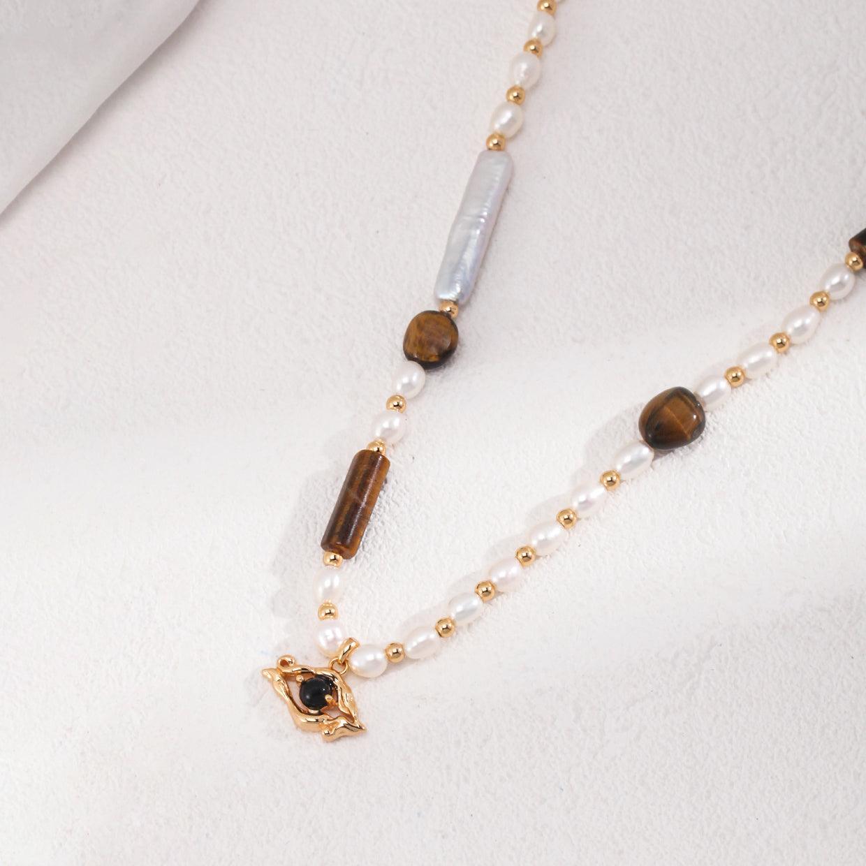 Agate Tiger Eye Natural Pearl Necklace Jewelry
