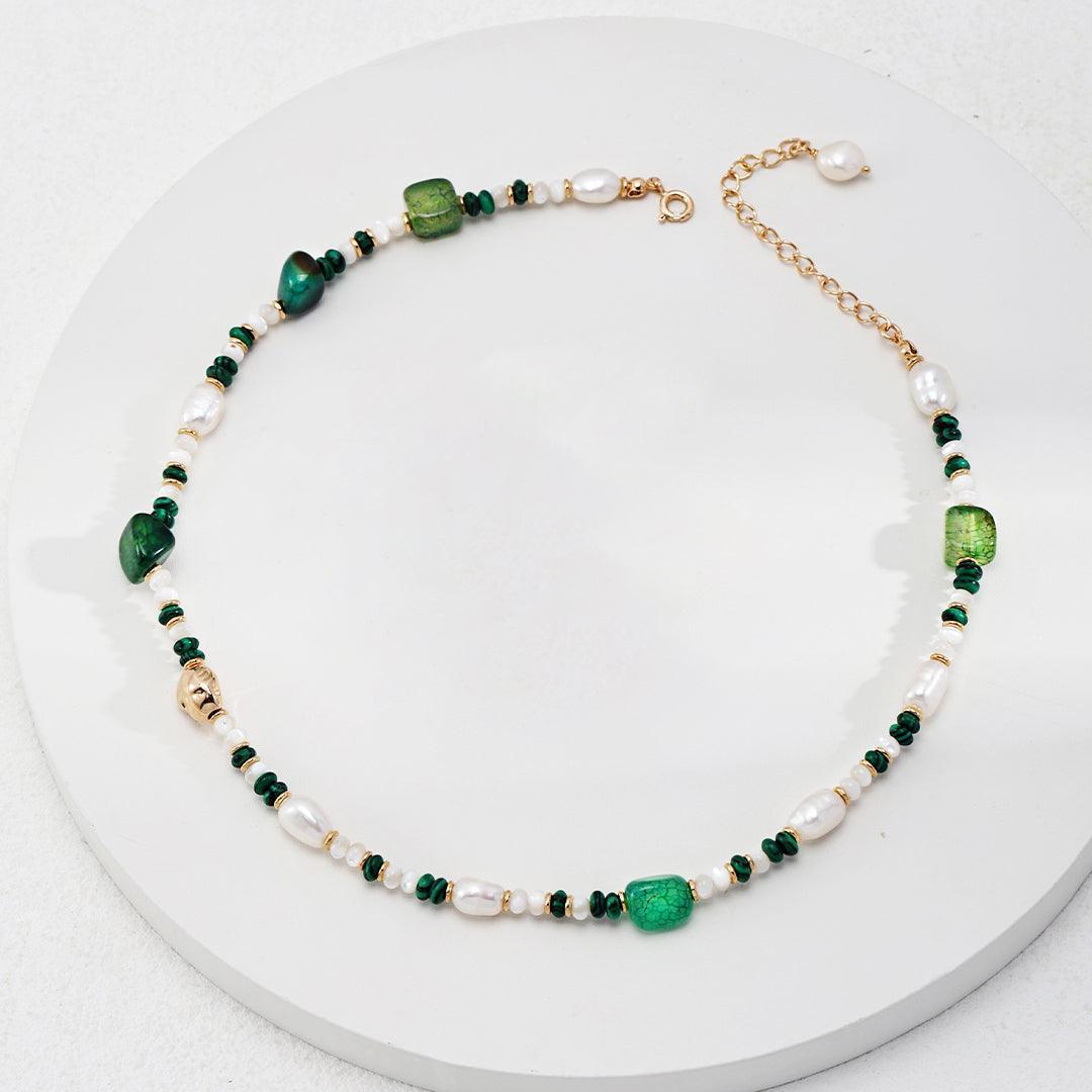 Green Agate Natural Pearl Necklace Jewelry