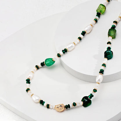 Green Agate Natural Pearl Necklace Jewelry