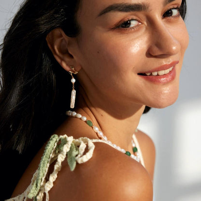 Nova-Romantic Elegant and Elegant Baroque Long Shaped Pearl Earrings