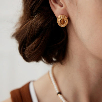 Starry-Vintage Tiger's Eye Natural Pearl Earrings