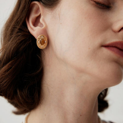 Starry-Vintage Tiger's Eye Natural Pearl Earrings