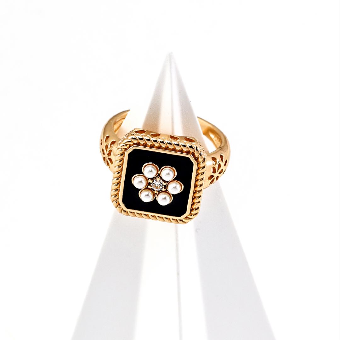 Sterling Silver Zircon Imitation Pearl Ring