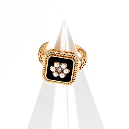 Sterling Silver Zircon Imitation Pearl Ring